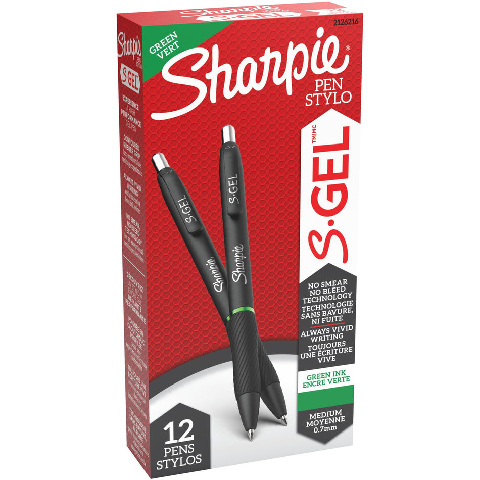 Sharpie S-Gel Pen - 0.7 mm Pen Point - Retractable - Green Ink - Gel-based - 1 Dozen