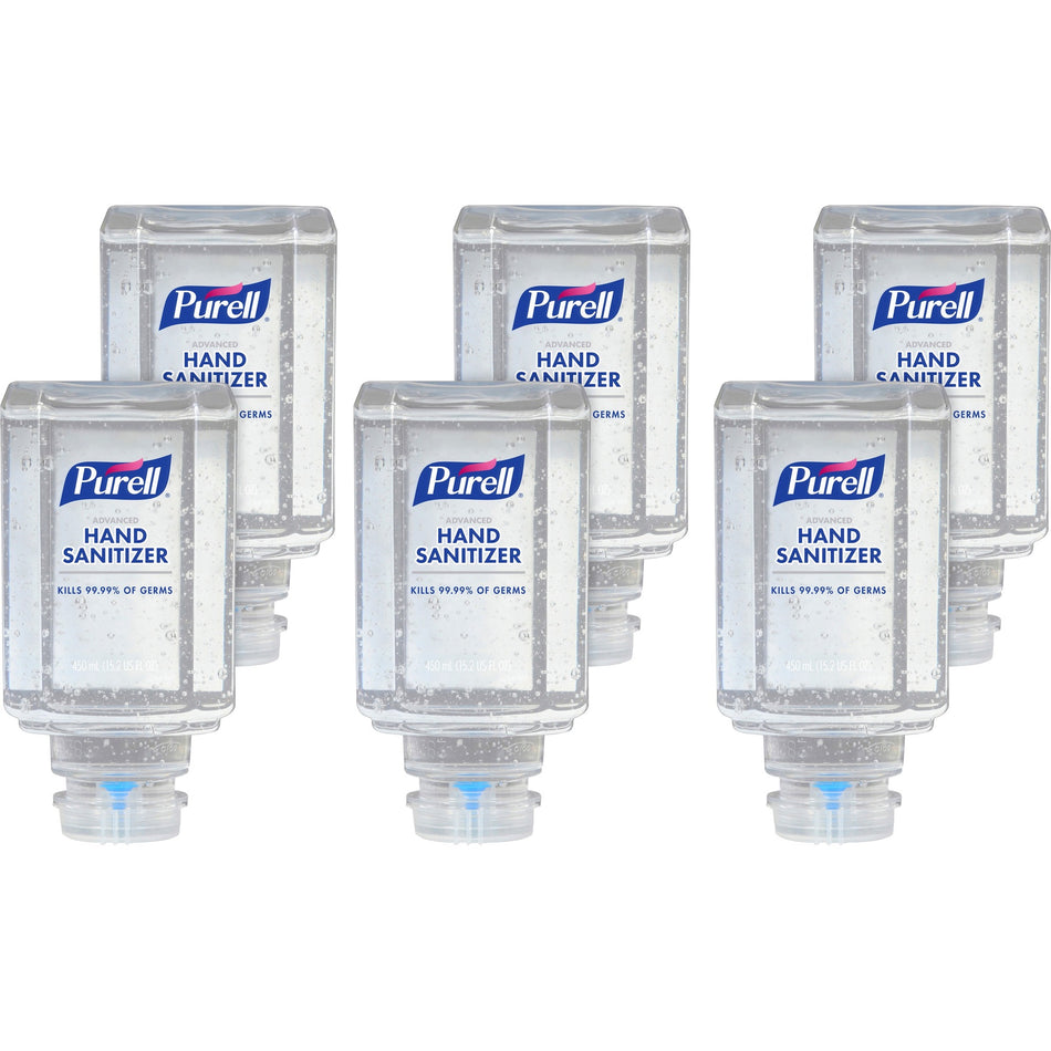 PURELL® Advanced Hand Sanitizer Gel Refill - Clean Scent - 15.22 fl oz - Push Pump Dispenser - Kill Germs - Hand, Skin - Clear - Dye-free, Refillable, Unscented - 6 / Carton