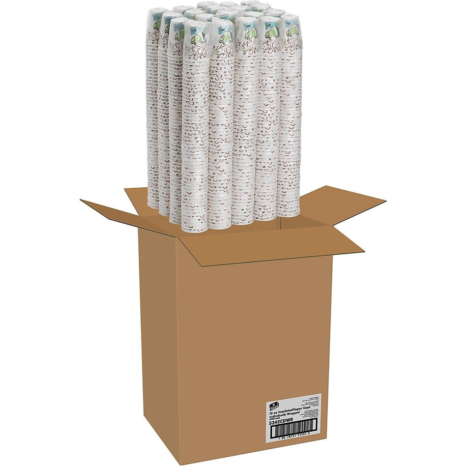 Dixie PerfecTouch 12 oz Insulated Wrapped Paper Hot Coffee Cups by GP Pro - 12 fl oz - Multi - Paper - Hot Food, Cold Food, Coffee - 1000 / Carton
