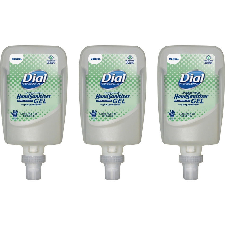Dial Hand Sanitizer Gel Refill - Fragrance-free Scent - 1.27 quart - Pump Dispenser - Bacteria Remover - Healthcare, School, Office, Restaurant, Daycare, Hand - Clear - Dye-free, Drip Resistant - 3 / Carton