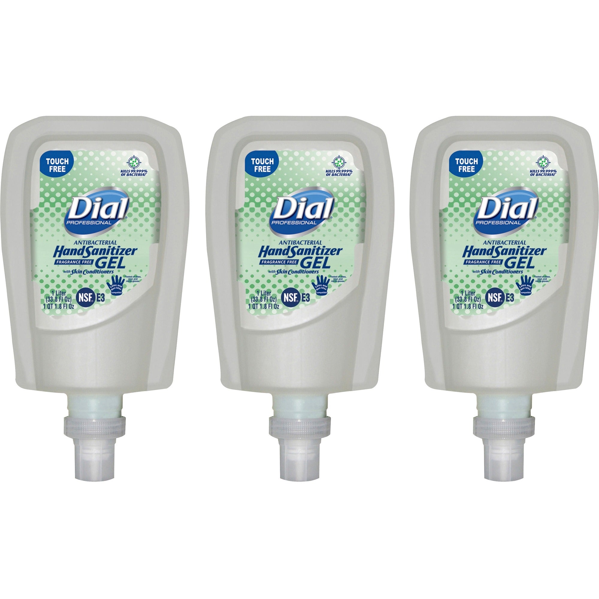 Dial Hand Sanitizer Gel Refill - Fragrance-free Scent - 1.06 quart - Touchless Dispenser - Bacteria Remover - Healthcare, School, Office, Restaurant, Daycare, Hand - Clear - Dye-free, Drip Resistant - 3 / Carton