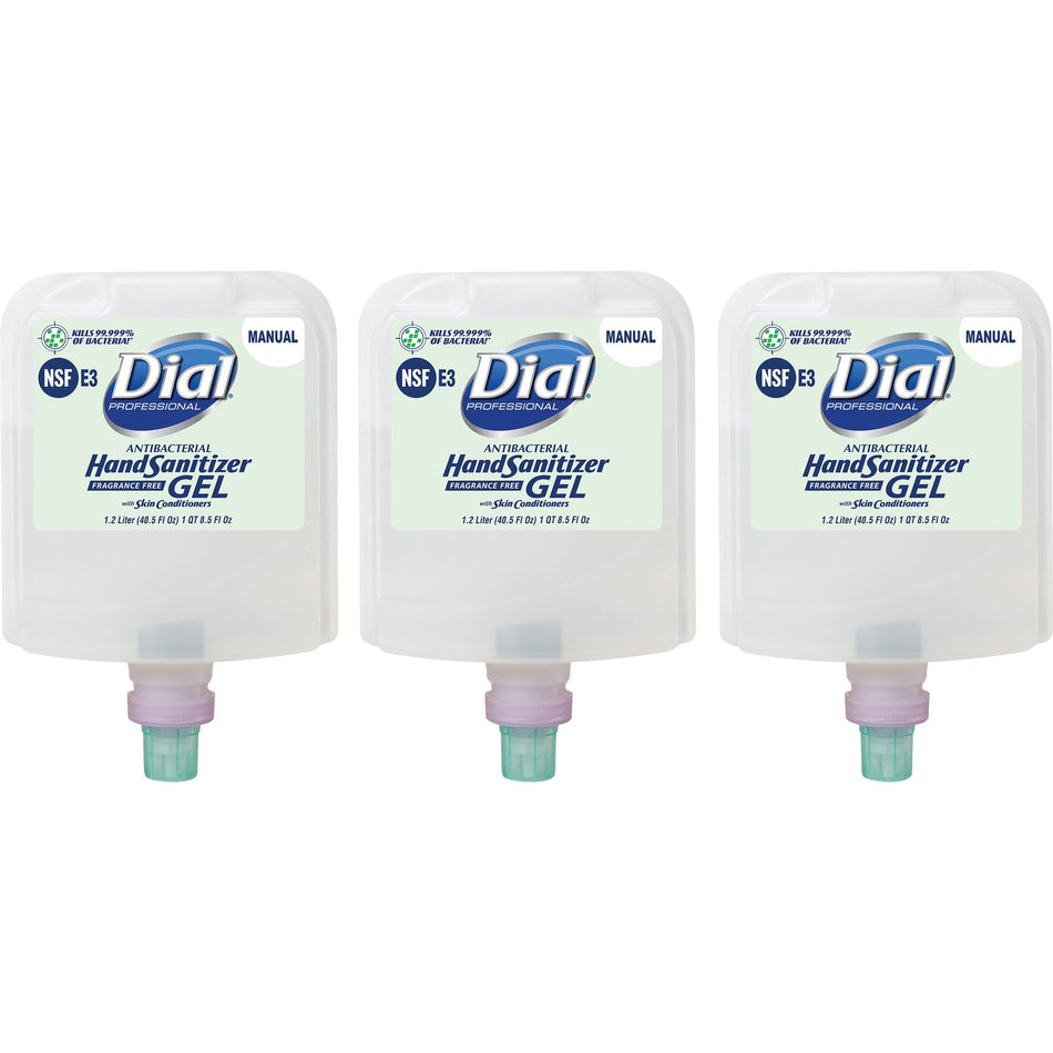 Dial Hand Sanitizer Gel Refill - 1.27 quart - Bacteria Remover - Healthcare, Daycare, Office, School, Restaurant - Clear - Dye-free, Fragrance-free - 3 / Carton
