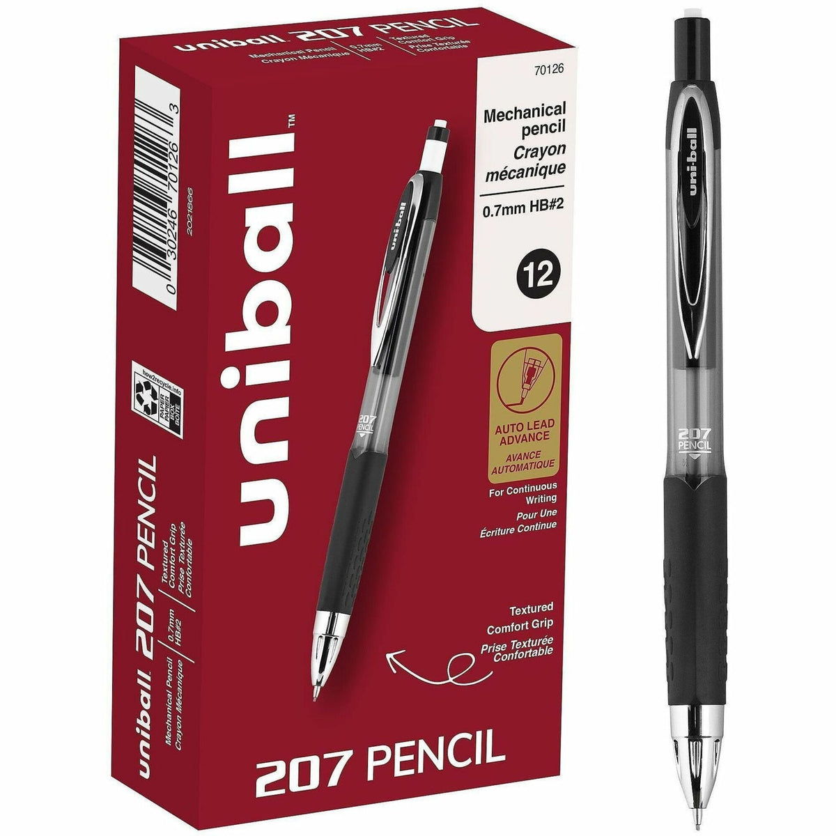 uniball&#8482; 207 Mechanical Pencils - 0.7 mm Black Lead - HB, #2 - Black Barrel - 1 Dozen