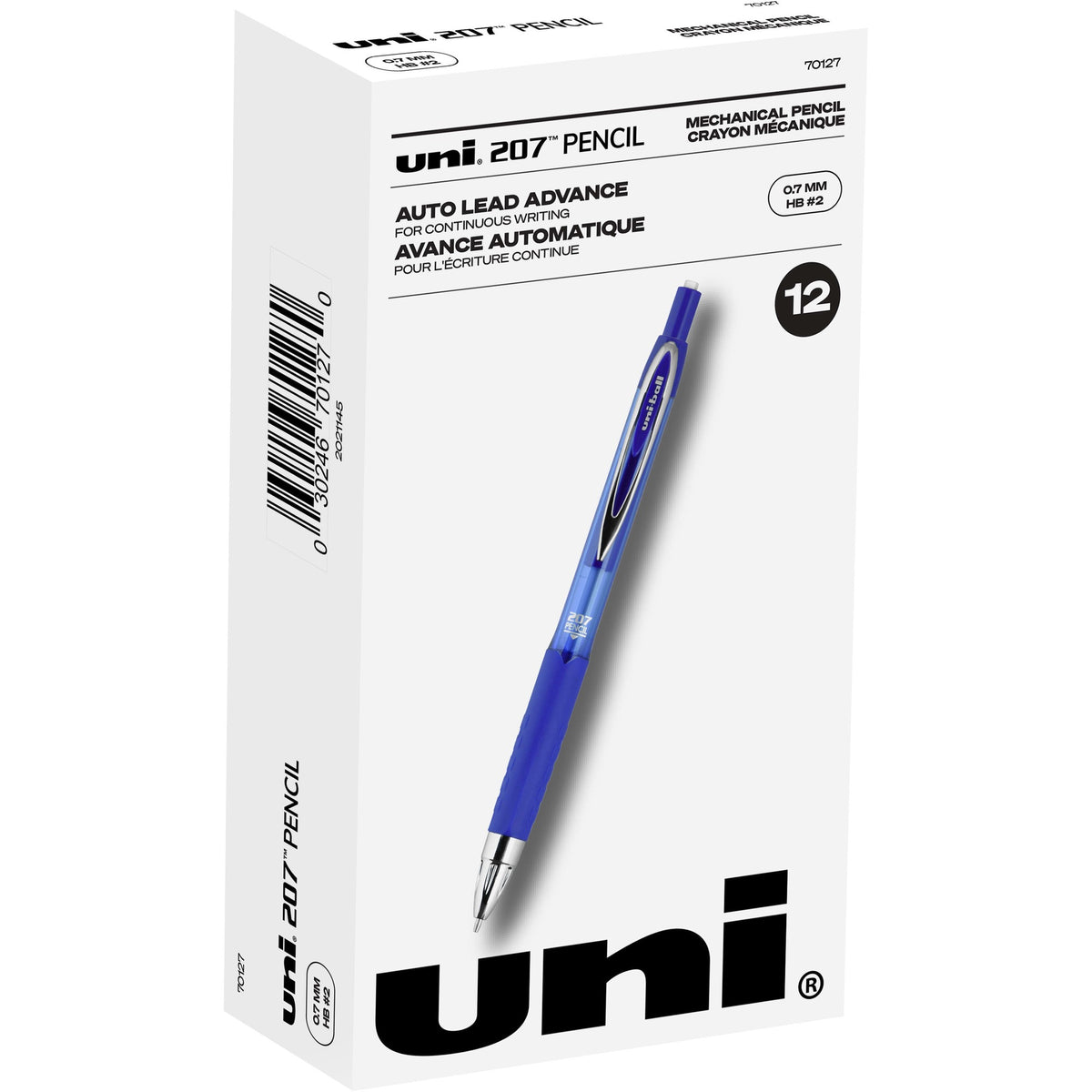 uniball&#8482; 207 Mechanical Pencils - 0.7 mm Black Lead - HB, #2 - Blue Barrel - 1 Dozen