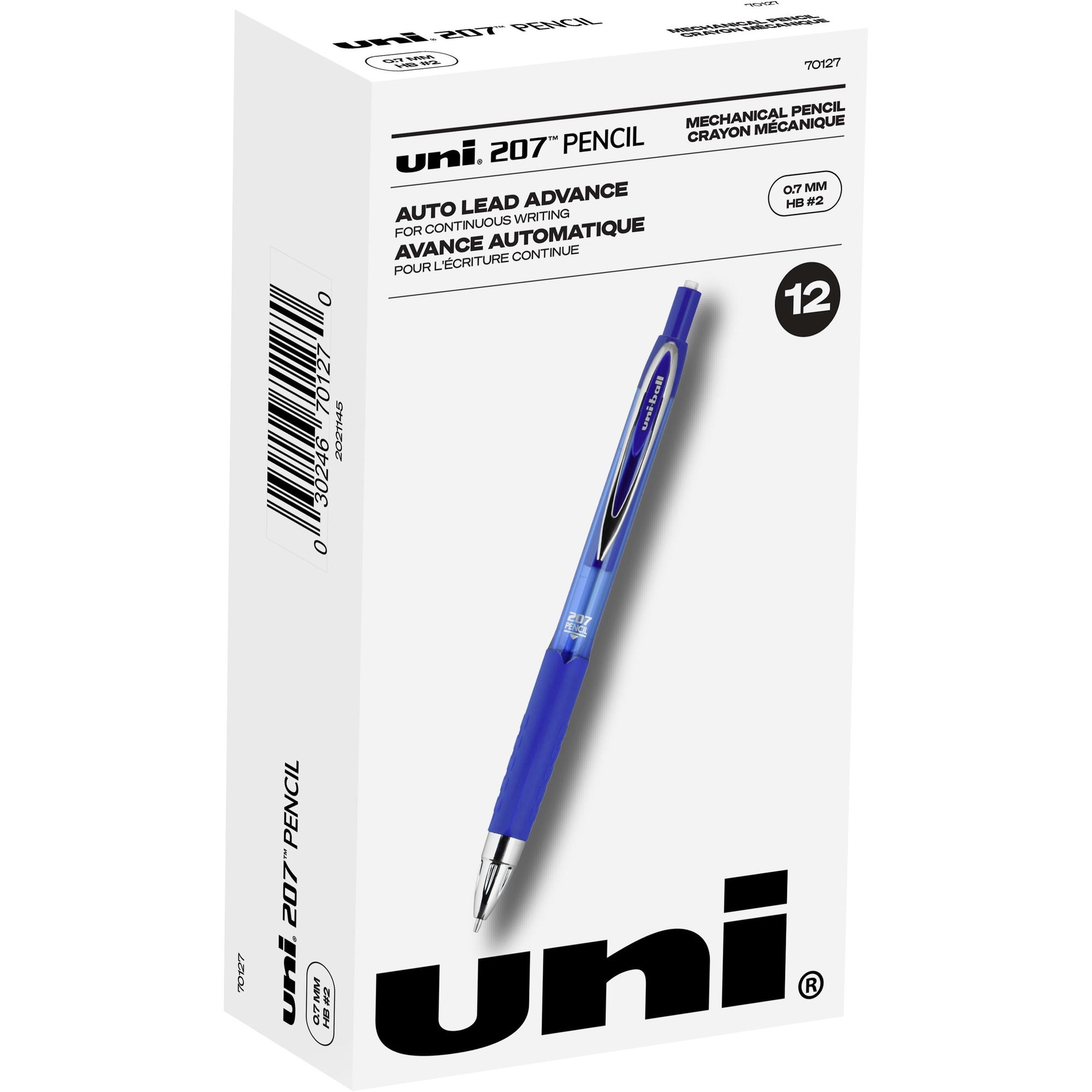 uniball&#8482; 207 Mechanical Pencils - 0.7 mm Black Lead - HB, #2 - Blue Barrel - 1 Dozen