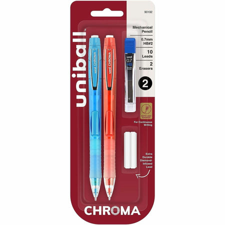 uniball&#8482; CHROMA Mechanical Pencils - 0.7 mm Black Lead - HB, #2 - Light Blue, Red Barrel - 2 / Pack