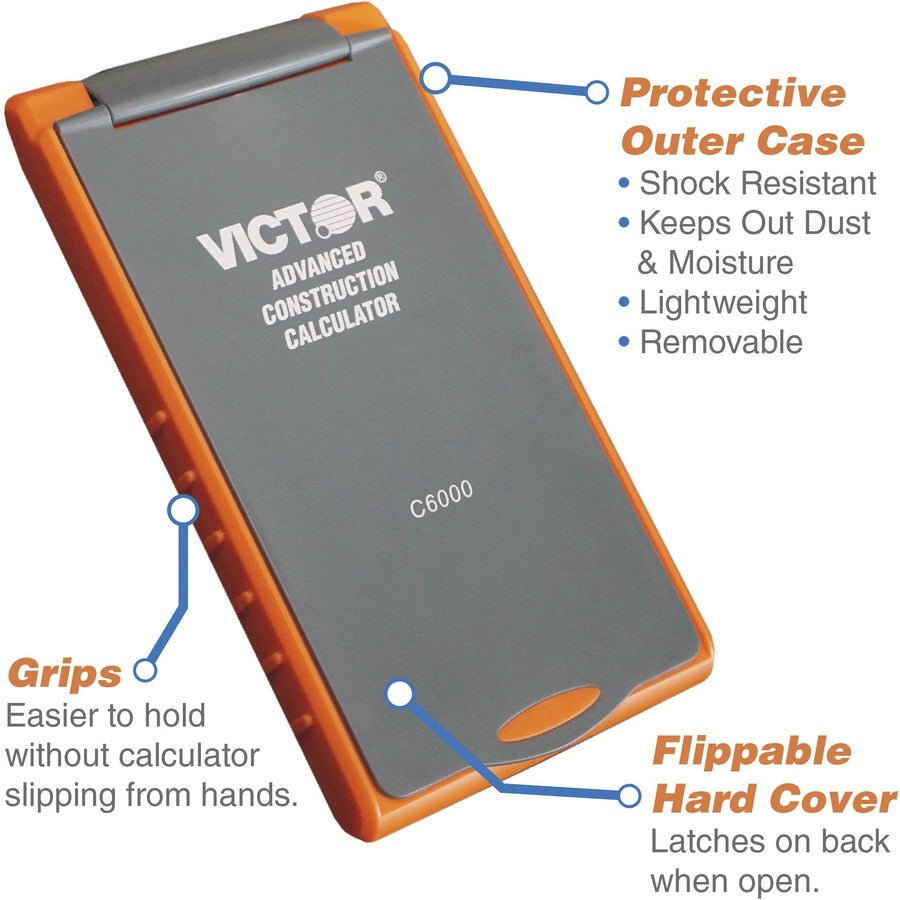 Victor C6000 Simple Calculator - Battery Powered - 0.31" - LCD - Battery Powered - 2 x LR44 - 6.5" Height x 3.5" Width x 0.8" Depth - Orange - 1 Each