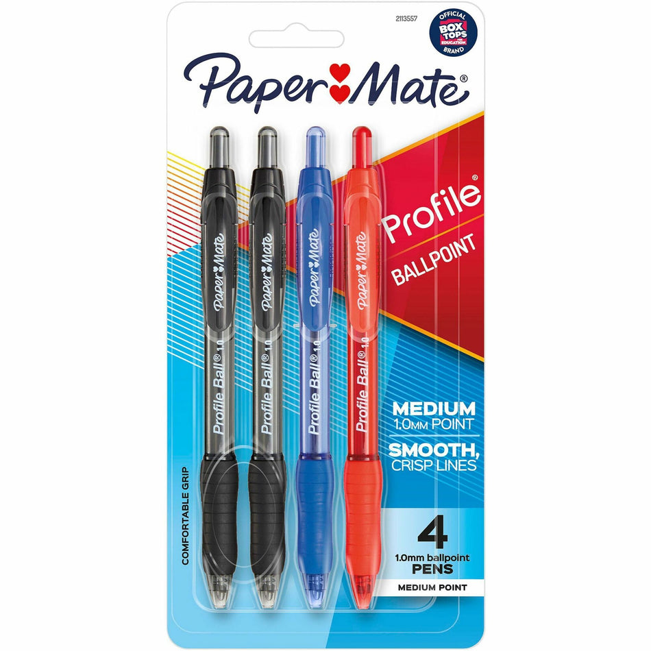 Paper Mate Pen RT Bold Profile Asst 4/pkg - 1 mm Bold, Medium Pen Point - Retractable - Black, Blue, Red, Assorted Ink - Solvent Based - Assorted Barrel - 4 / Pack