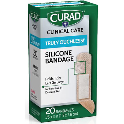 Curad Silicone Flexible Fabric Bandages - 3’’ x 0.75’’ - Beige - 20/Box - & Wraps