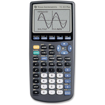 Texas Instruments TI83 Plus Graphing Calculator - Battery Backup - 24 KB, 160 KB - RAM, ROM - 8 Line(s) - 16 Digits - LCD - 64 x 96 - Battery Powered - 4 x AAA - 7.3" Height x 3.5" Width x 1" Depth - Black - 1 Each