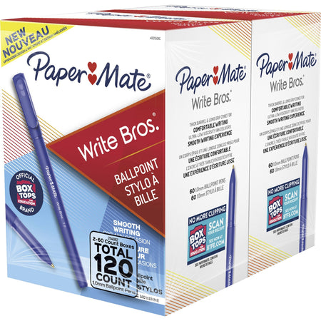 Paper Mate Ballpoint Stick Pens: Medium Point Blue Ink - 120/Box - Pens