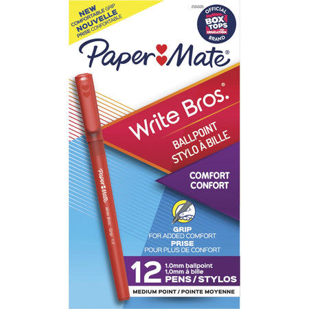Paper Mate Write Bros. 1.0mm Ballpoint Pen - 1 mm Medium Conical Pen Point - Red Ink - Red Barrel - 1 Dozen