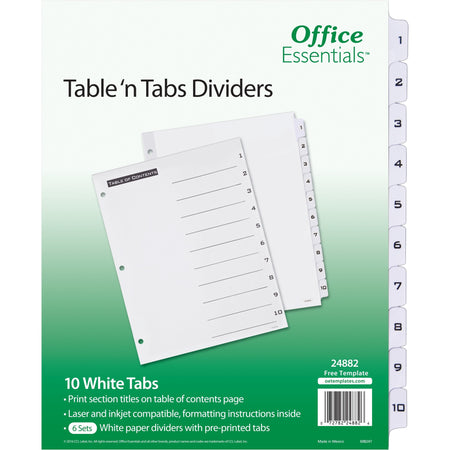 Avery® Table 'n Tabs White Tab Numbered Dividers - 360 x Divider(s) - 360 Tab(s) - 1-10 - 10 Tab(s)/Set - 8.5" Divider Width x 11" Divider Length - 3 Hole Punched - White Paper Divider - Black Paper, White Tab(s) - 10/Pack - 36 / Carton
