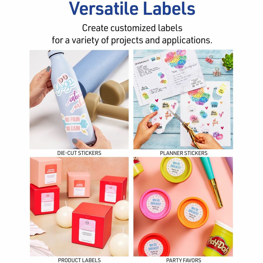 Avery®  Matte White Sticker Project Paper - Letter - 8 1/2" x 11" - Matte - Printable, Removable Adhesive, Die-cut, Repositionable, Lignin-free, Easy to Cut, Acid-free, PVC-free - White - 5 Sheets - 5 / Pack