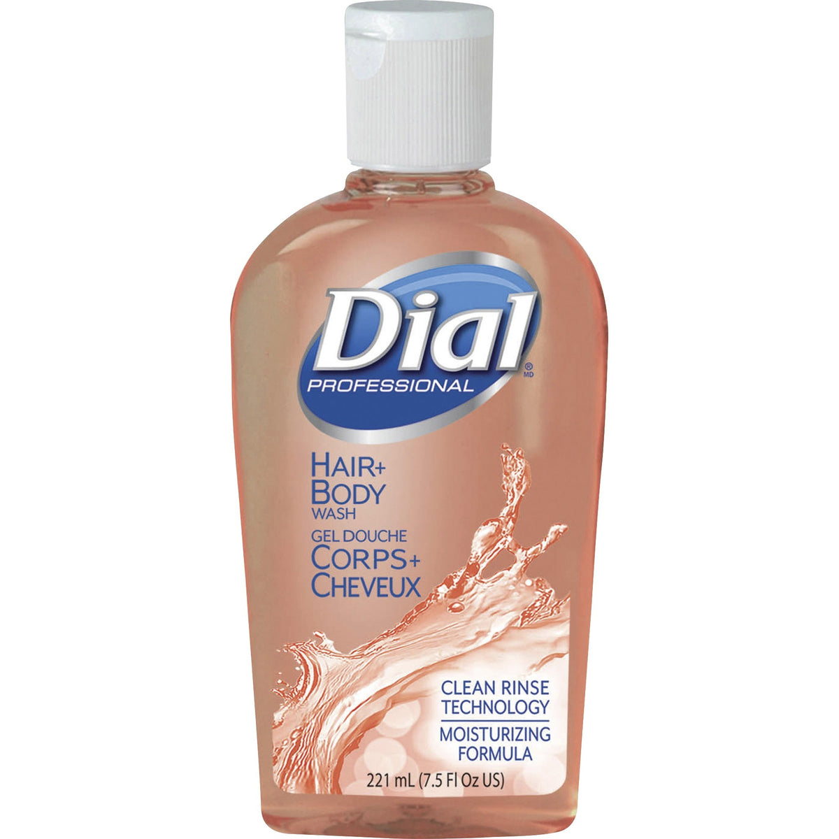 Dial Hair Plus Body Wash - Peach Scent - 7.50 fl oz - Flip Top Bottle Dispenser - Bacteria Remover - Hair, Body - Moisturizing - Antibacterial - Orange - 1 Each