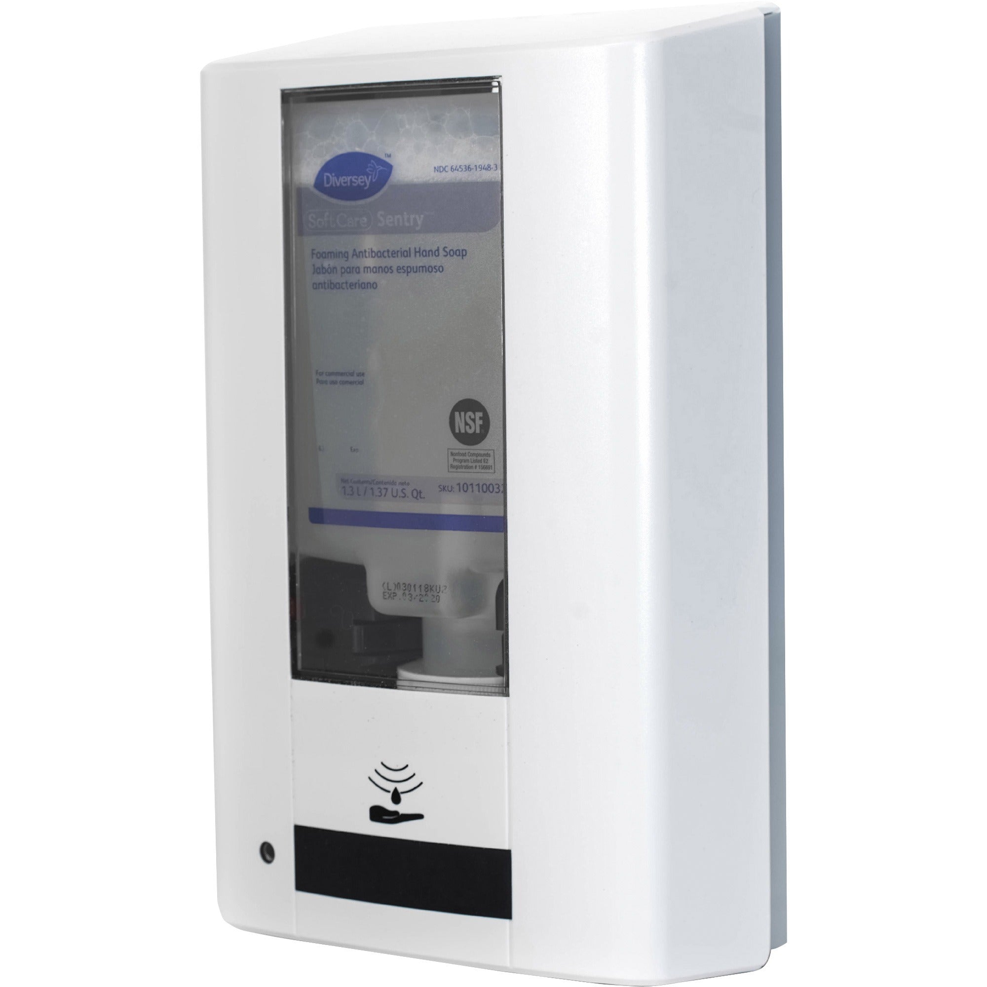 Diversey IntelliCare Hybrid Dispenser - Manual - 1.37 quart Capacity - Durable, Lockable, Site Window, Tamper Resistant, Scratch Resistant, UV Resistant - White - 1 Each