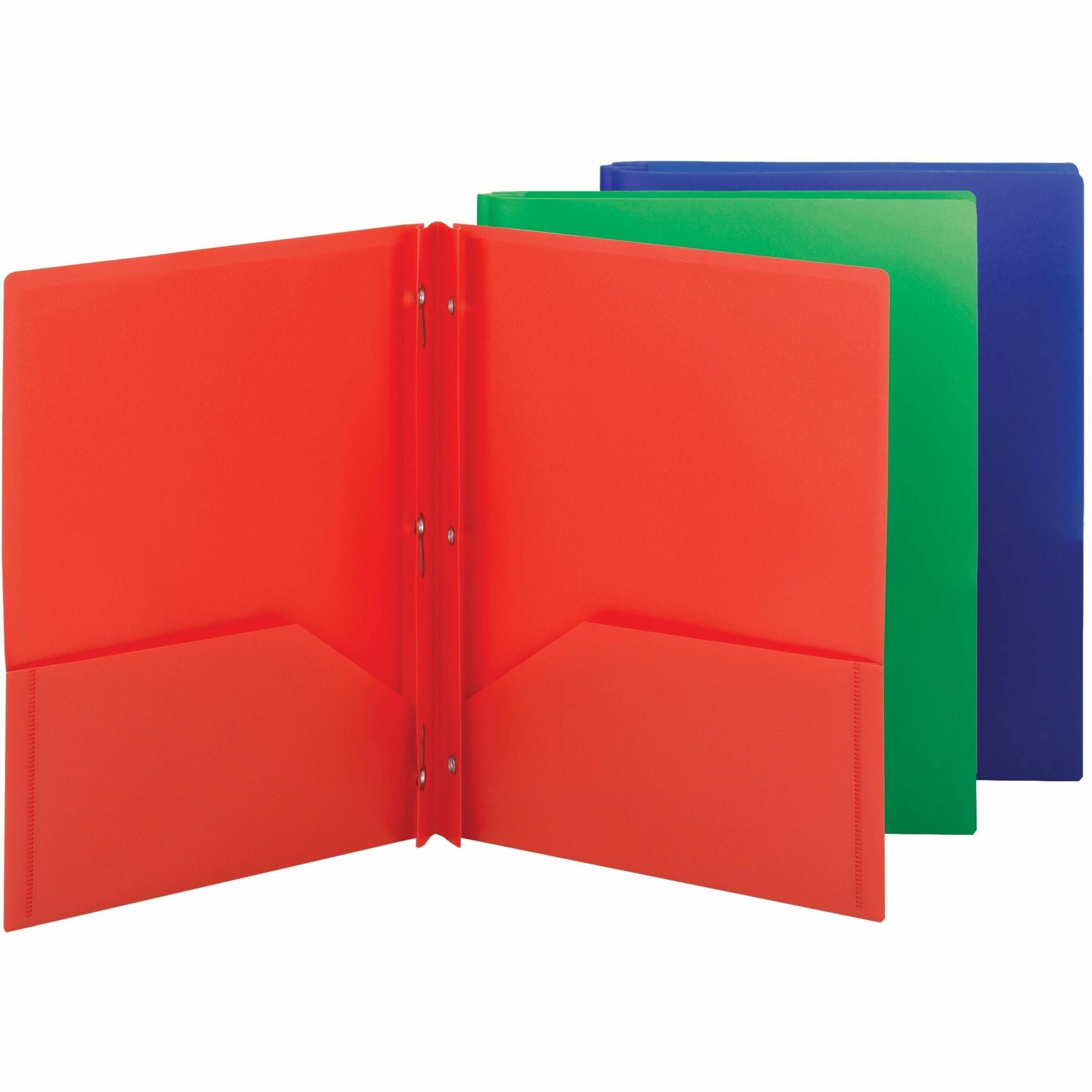 Smead Letter Fastener Folder - 8 1/2" x 11" - 180 Sheets Capacity - 2 x Double Tang Fastener(s) - 2 Internal Pocket(s) - Red, Green, Blue - 3/Pack - 3 / Carton