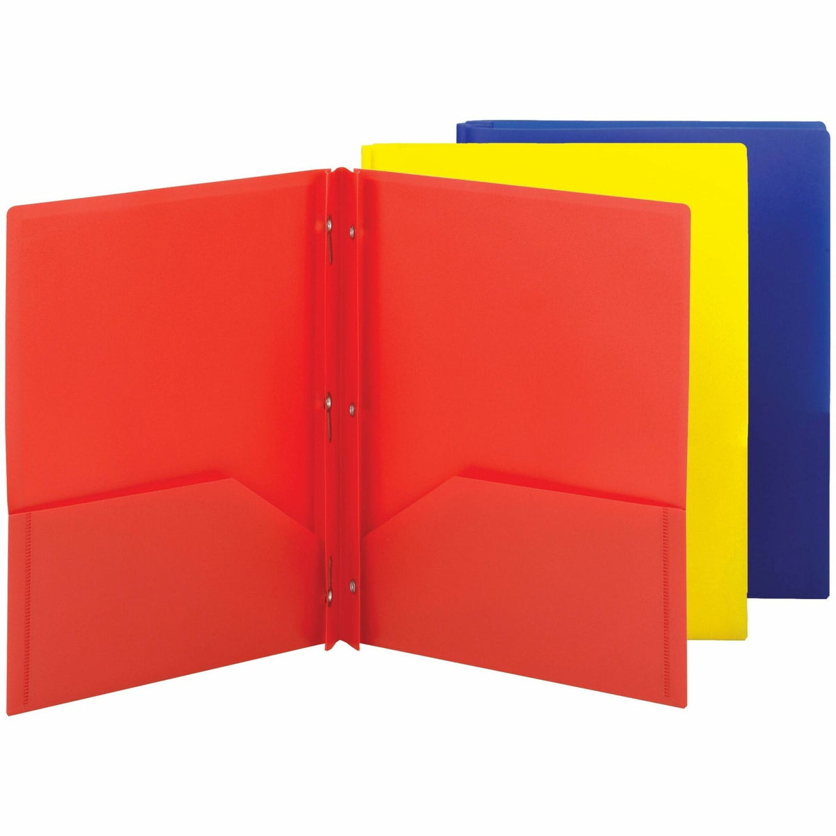 Smead Letter Fastener Folder - 8 1/2" x 11" - 180 Sheets Capacity - 2 x Double Tang Fastener(s) - 2 Internal Pocket(s) - Red, Yellow, Blue - 24/Pack - 3 / Carton