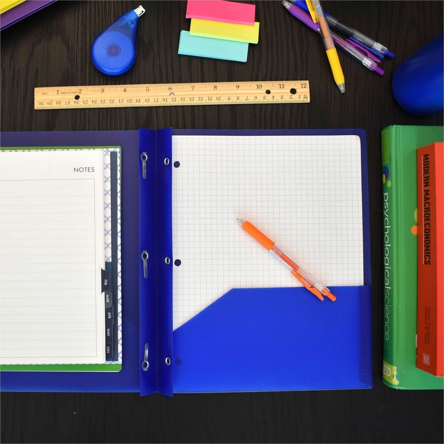 Smead Letter Fastener Folder - 8 1/2" x 11" - 180 Sheets Capacity - 2 x Double Tang Fastener(s) - 2 Internal Pocket(s) - Blue - 3/Pack - 3 / Carton