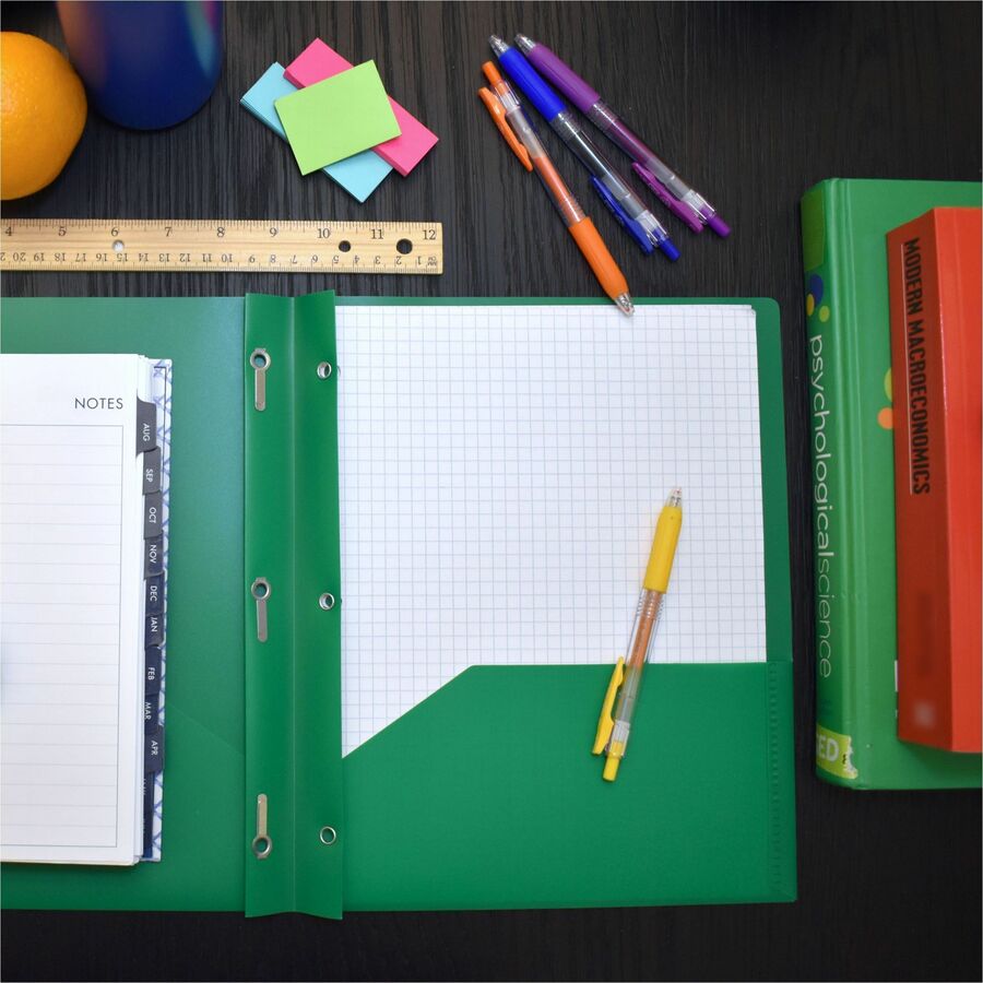 Smead Letter Fastener Folder - 8 1/2" x 11" - 180 Sheets Capacity - 2 x Double Tang Fastener(s) - 2 Internal Pocket(s) - Green - 3/Pack - 3 / Carton