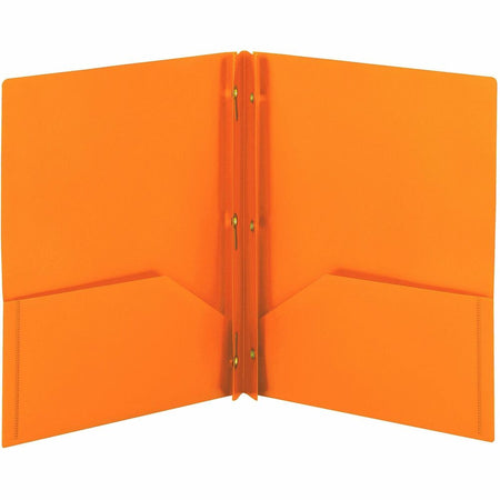 Smead Letter Fastener Folder - 8 1/2" x 11" - 180 Sheets Capacity - 2 x Double Tang Fastener(s) - 2 Internal Pocket(s) - Orange - 3/Pack - 3 / Carton