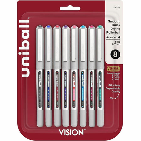 uniball&#8482; Vision Rollerball Pen - 0.7 mm Bold Pen Point - Assorted Ink - Liquid - 8 / Pack