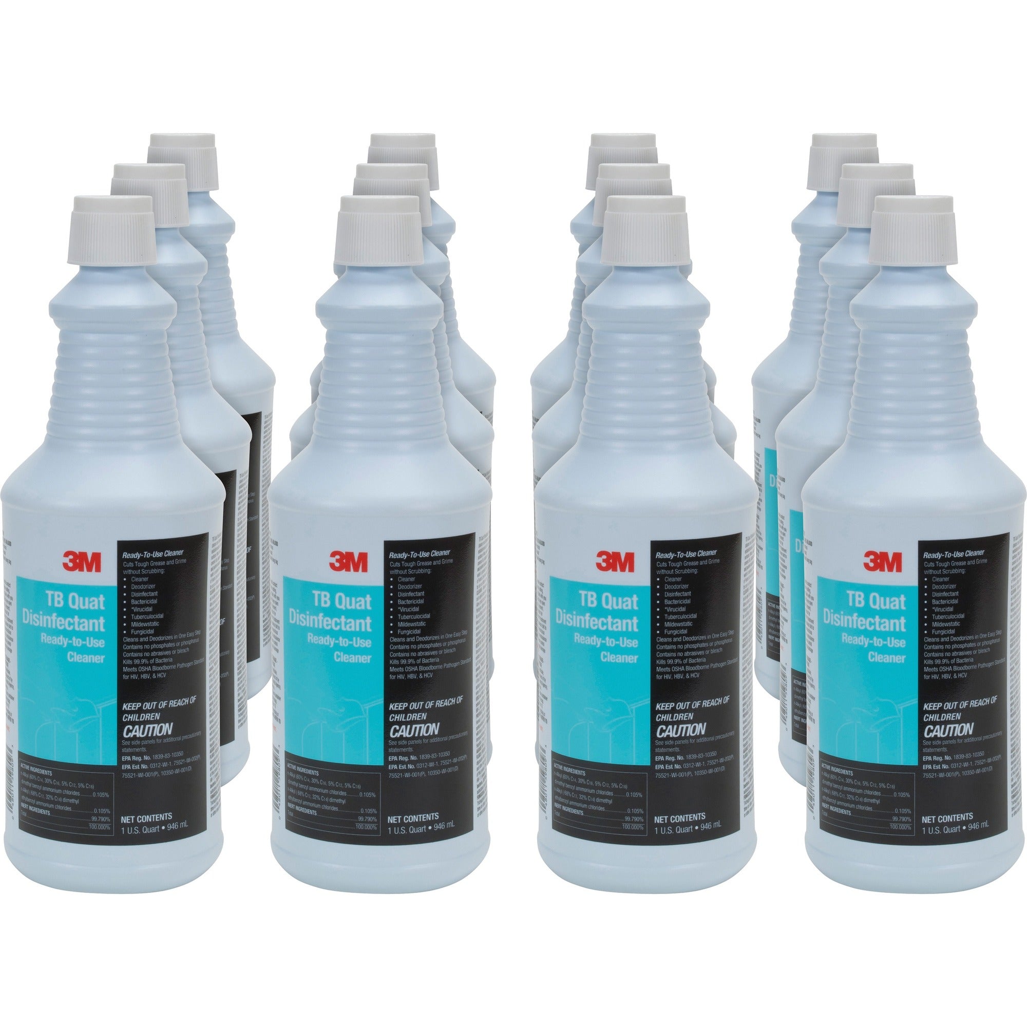 3M TB Quat Disinfectant Ready-To-Use Cleaner - Ready-To-Use - 32 fl oz (1 quart) - Disinfectant, Deodorize, Non-abrasive, Virucidal, Mildewstatic, Fungicide - Clear Spray Bottle - 12 / Carton