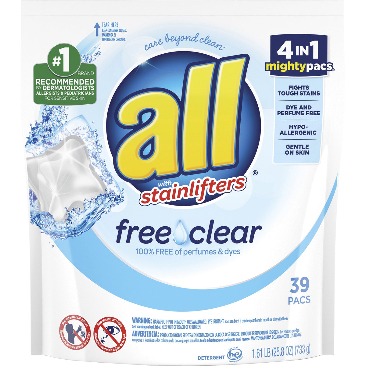 Dial All Free Clear Mightypacs Laundry Pods - No-mess, Easy to Use - Clear - 39 / Pack