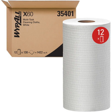 Wypall General Clean X60 Multi-Task Cleaning Cloths - 9.80" Width x 12.20" Length - 130 Sheets/Roll - 1560 Sheets - White - 12 / Carton