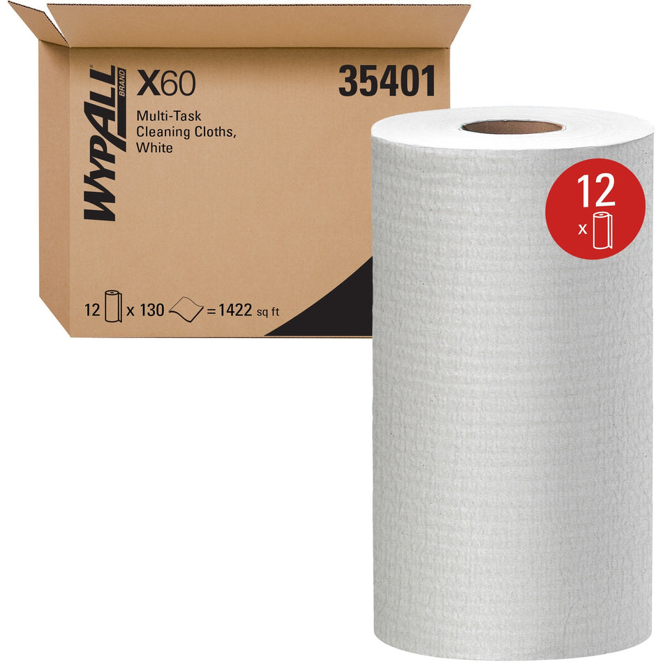Wypall General Clean X60 Multi-Task Cleaning Cloths - 9.80" Width x 12.20" Length - 130 Sheets/Roll - 1560 Sheets - White - 12 / Carton