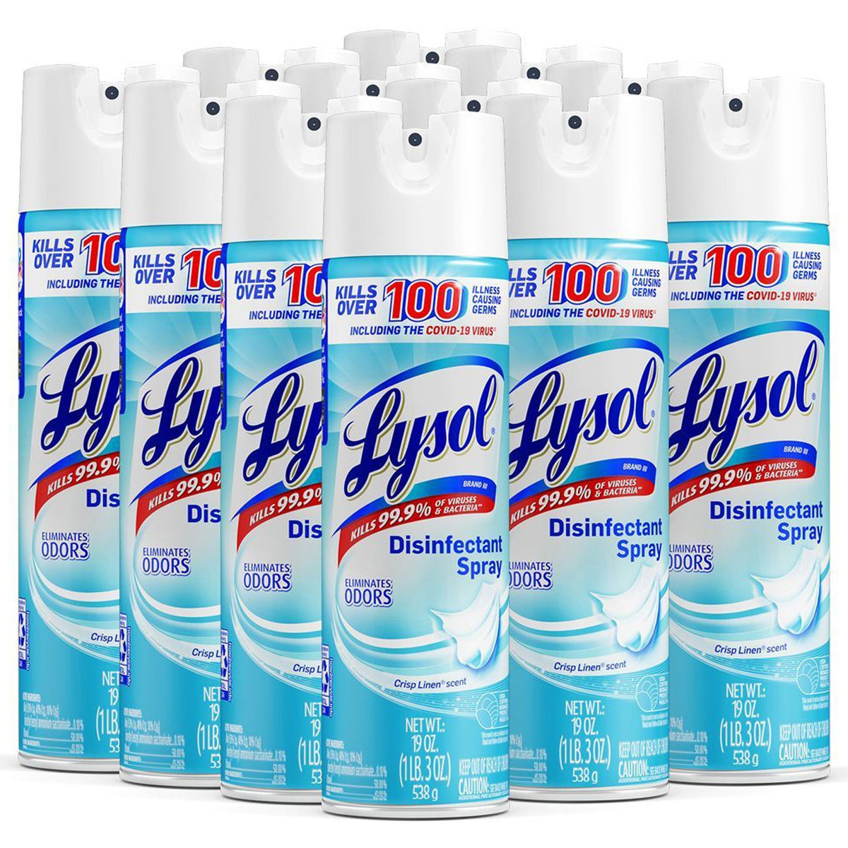 Lysol Crisp Linen Disinfectant Spray - 19 fl oz (0.6 quart) - Crisp Linen Scent - Easy to Use - Clear - 12 / Carton