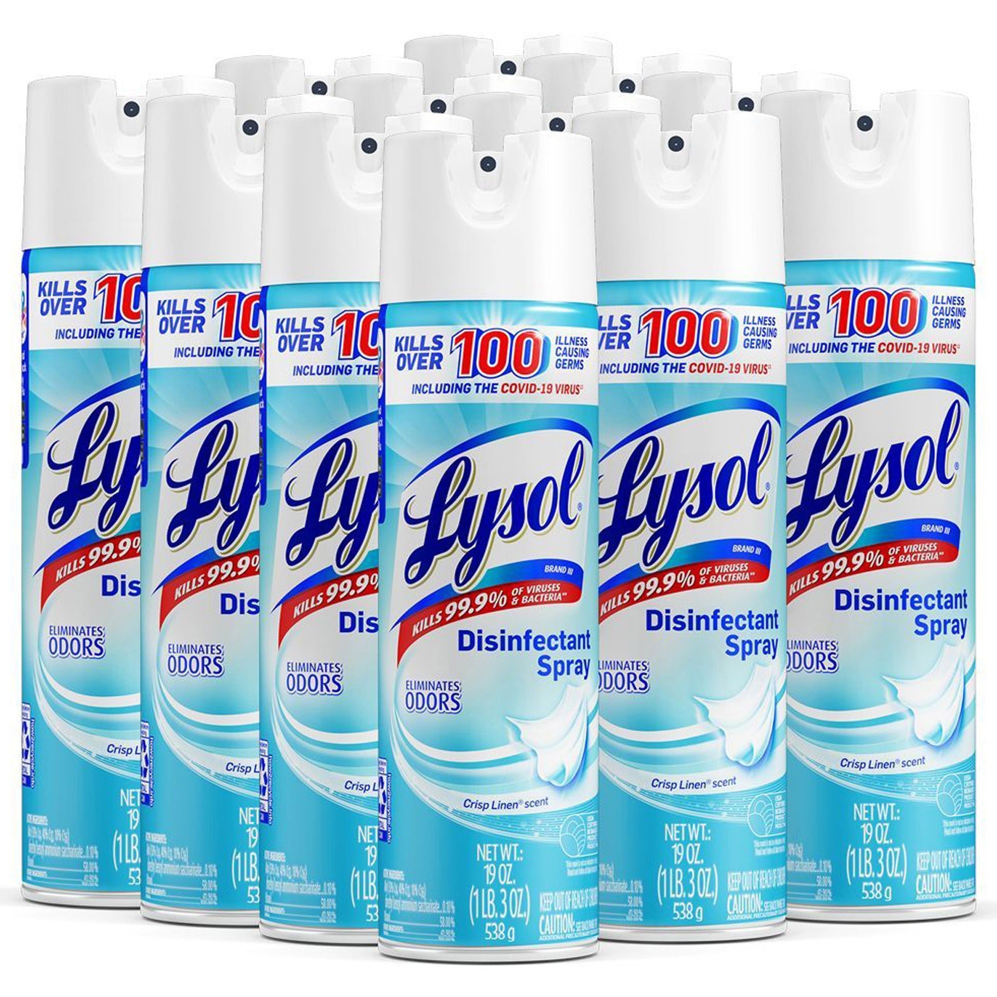 Lysol Crisp Linen Disinfectant Spray - 19 fl oz (0.6 quart) - Crisp Linen Scent - Easy to Use - Clear - 12 / Carton