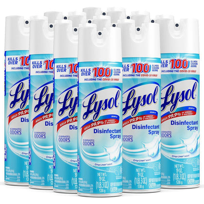 Lysol Crisp Linen Disinfectant Spray - 19 fl oz (0.6 quart) - Crisp Linen Scent - Easy to Use - Clear - 12 / Carton
