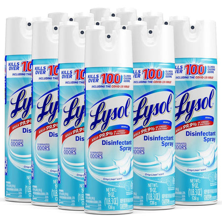 Lysol Crisp Linen Disinfectant Spray - 19 fl oz (0.6 quart) - Crisp Linen Scent - Easy to Use - Clear - 12 / Carton