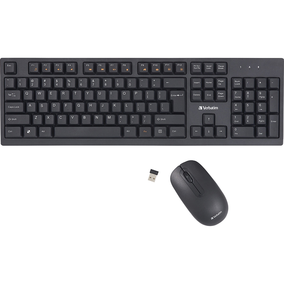 Verbatim Wireless Keyboard And Mouse - USB Type A Wireless Bluetooth 2.40 GHz Keyboard - USB Type A Wireless Mouse - Optical - 1000 dpi - Multimedia Hot Key(s) - Symmetrical - AA, AAA - Compatible with Windows, Mac - 1 Each