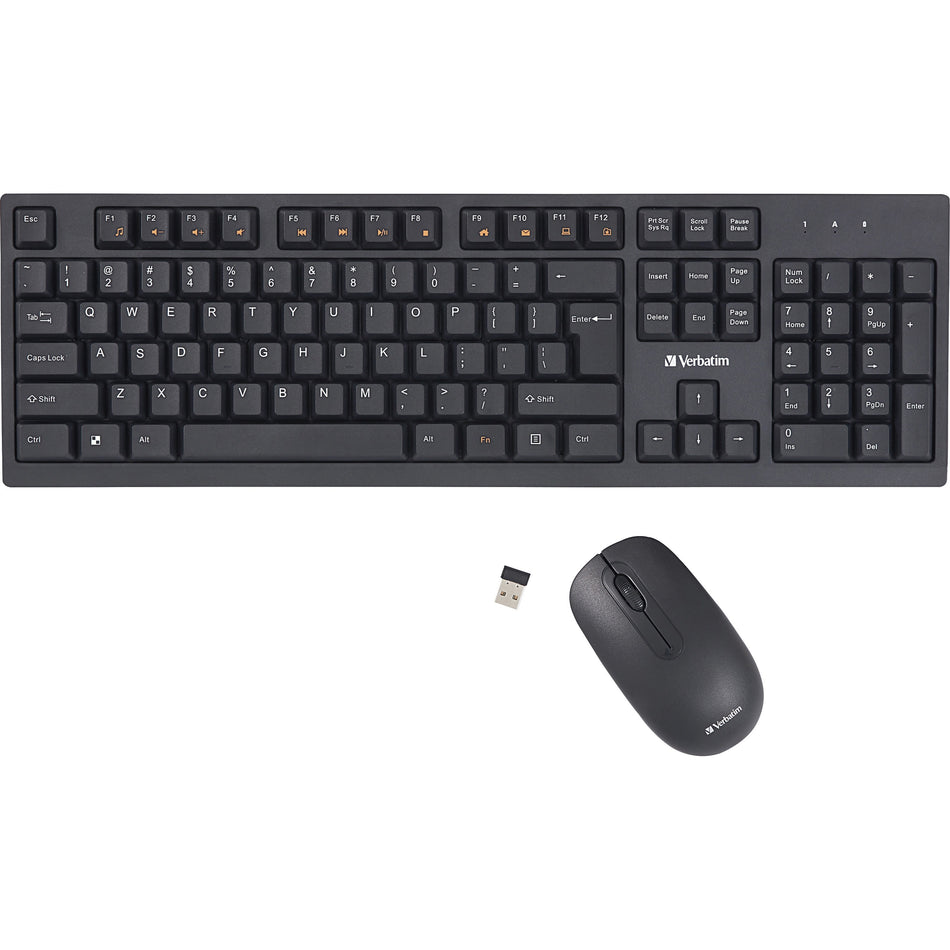 Verbatim Wireless Keyboard And Mouse - USB Type A Wireless Bluetooth 2.40 GHz Keyboard - USB Type A Wireless Mouse - Optical - 1000 dpi - Multimedia Hot Key(s) - Symmetrical - AA, AAA - Compatible with Windows, Mac - 1 Each
