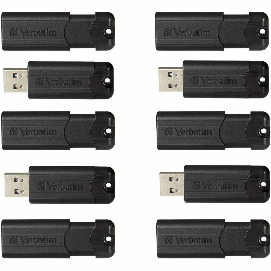 Microban 32GB PinStripe USB 3.2 Flash Drive Business Pack - 32 GB - USB 3.2 (Gen 1) Type A - Black - Lifetime Warranty - 10 / Pack