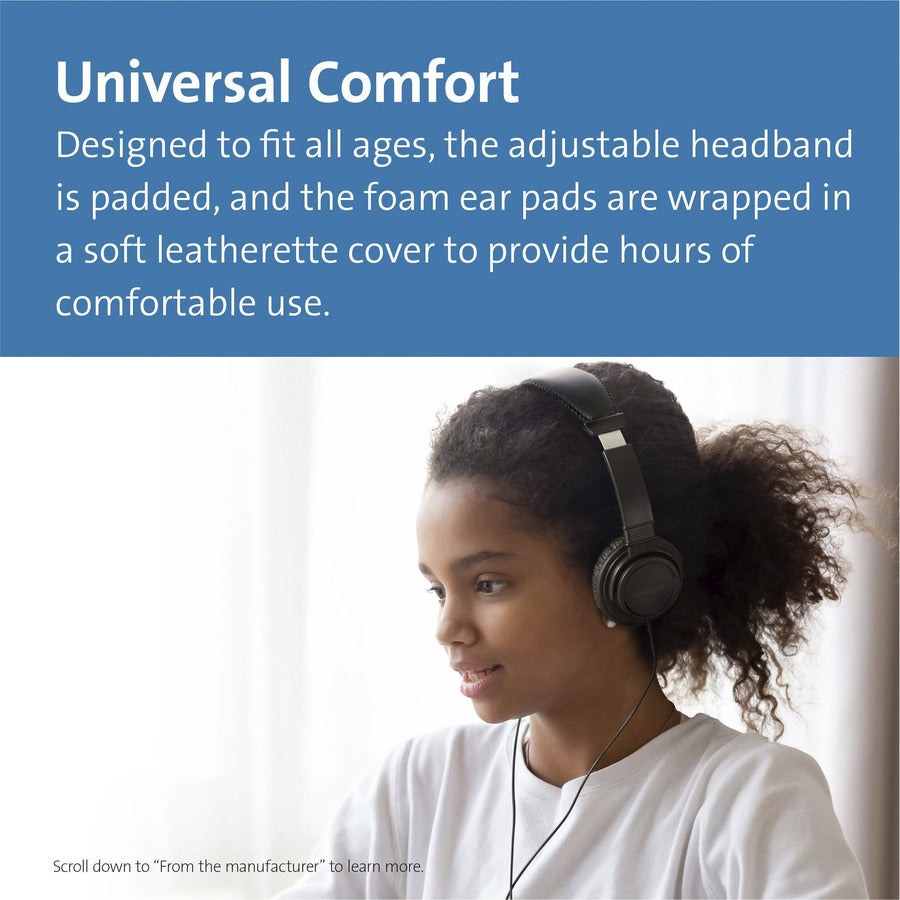 Kensington USB-C Hi-Fi Headphones - Stereo - USB Type C - Wired - Over-the-head - Binaural - Ear-cup - 6 ft Cable - Black - 1 Each