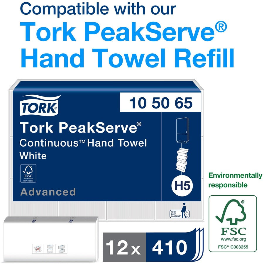 TORK PeakServe Continuous Paper Hand Towel Dispenser Black H5 - 2100 x Towel - 28.7" Height x 14.6" Width x 4" Depth - Plastic - Black - 1 / Carton