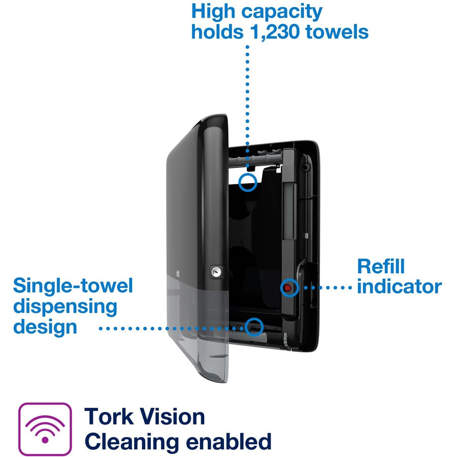 TORK Mini Continuous Hand Towel Dispenser Black - 1230 x Towel - 19.3" Height x 14.4" Width x 4" Depth - Plastic - Black - 1 / Carton