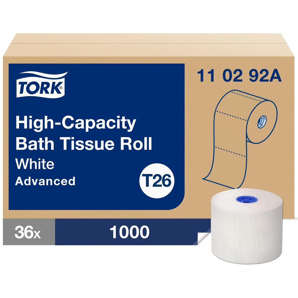 TORK High-Capacity Toilet Paper Roll White T26 - 2 Ply3.75" Length - 1000 Sheets - 5.40" Roll Diameter - 1 21/32" Core - White - Fiber - 36 / Carton