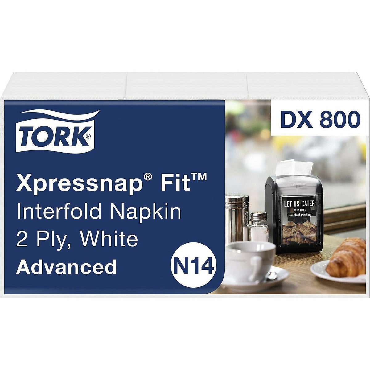 TORK Xpressnap Fit White Dispenser Napkin N14 - 2 Ply - Interfolded - 6.50" Width x 8.39" Length - White - Fiber - 120/Pack - 36 / Carton