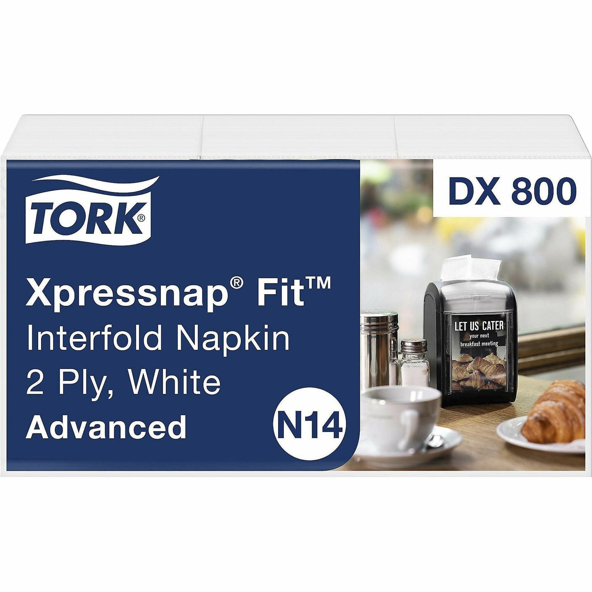 TORK Xpressnap Fit White Dispenser Napkin N14 - 2 Ply - Interfolded - 6.50" Width x 8.39" Length - White - Fiber - 120/Pack - 36 / Carton