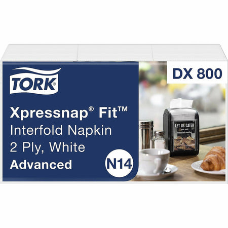 TORK Xpressnap Fit White Dispenser Napkin N14 - 2 Ply - Interfolded - 6.50" Width x 8.39" Length - White - Fiber - 120/Pack - 36 / Carton