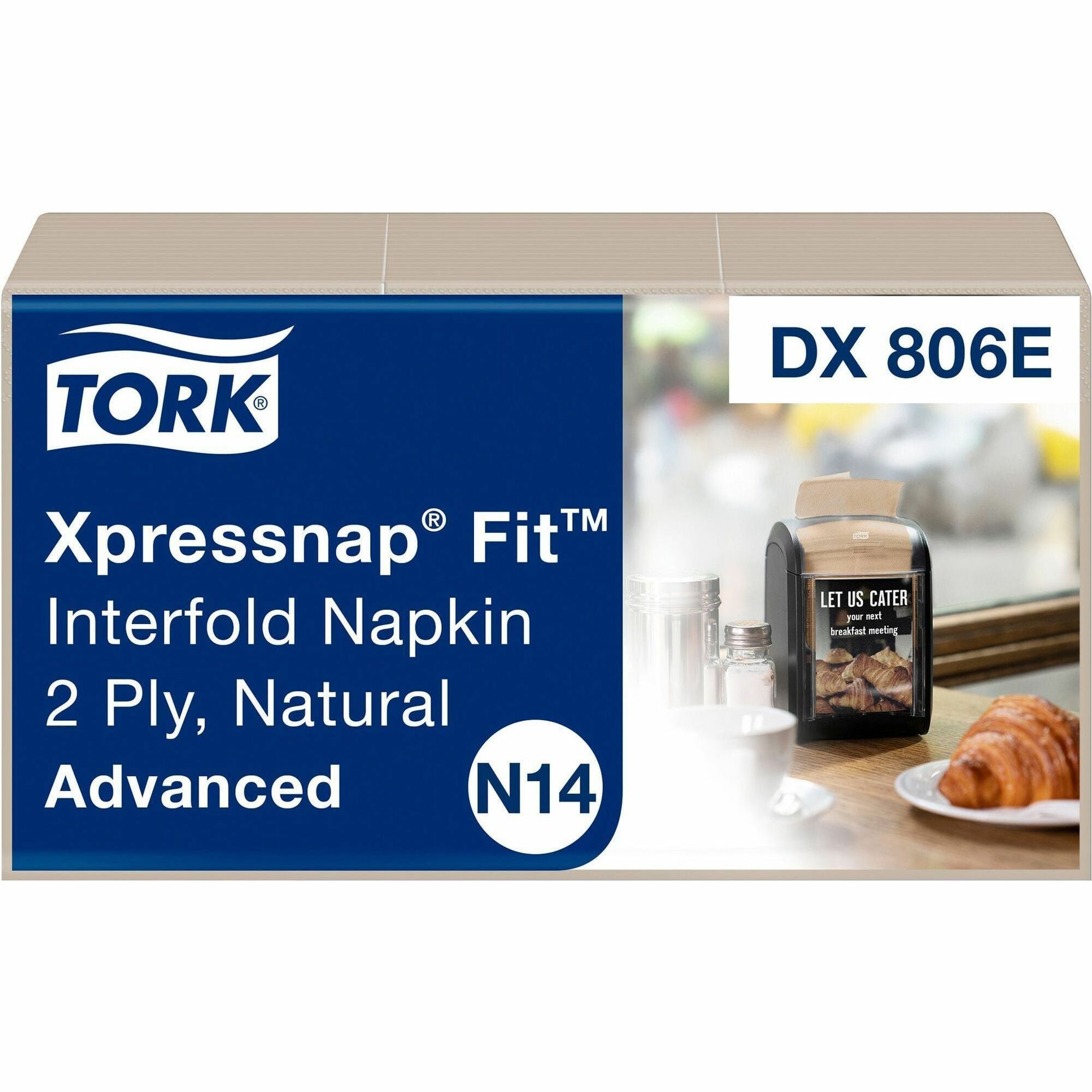 TORK Xpressnap Fit Natural Dispenser Napkin N14 - 2 Ply - Interfolded - 6.50" Width x 8.39" Length - Natural - Paper, Fiber - 120/Pack - 36 / Carton
