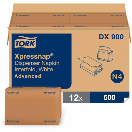TORK Xpressnap White Dispenser Napkin N4 - 1 Ply - Interfolded - 13" Width x 8.50" Length - White - Fiber - 500/Pack - 12 / Carton