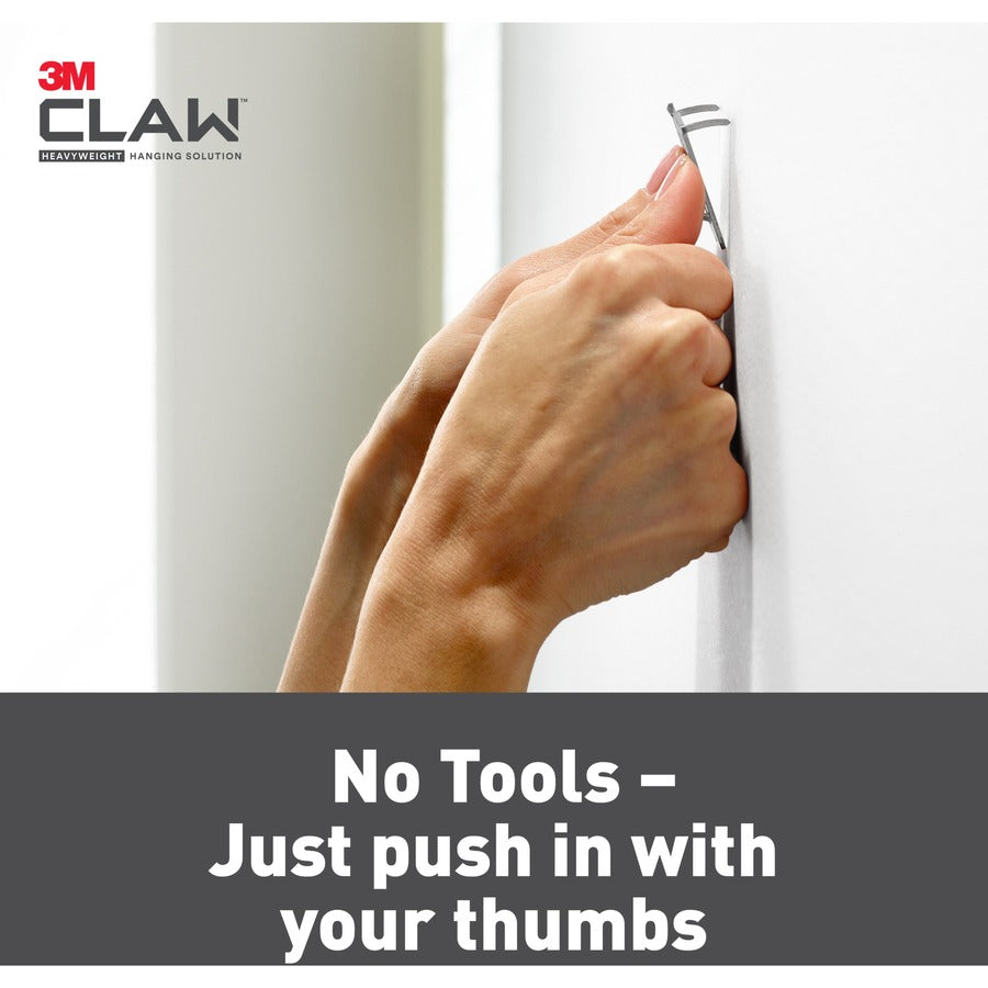 3M CLAW Drywall Picture Hanger - 25 lb (11.34 kg) Capacity - for Pictures, Project, Mirror, Frame, Art, Home, Decoration - Steel - Gray - 4 / Pack