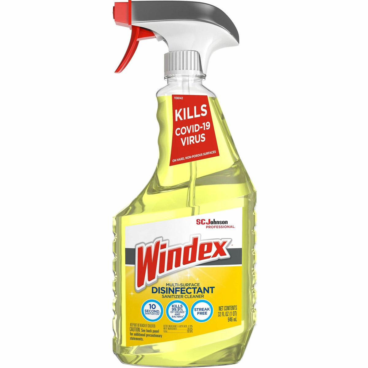 Windex® Multisurface Disinfectant Spray - 32 fl oz (1 quart) - Disinfectant, Streak-free - Yellow - 1 Each