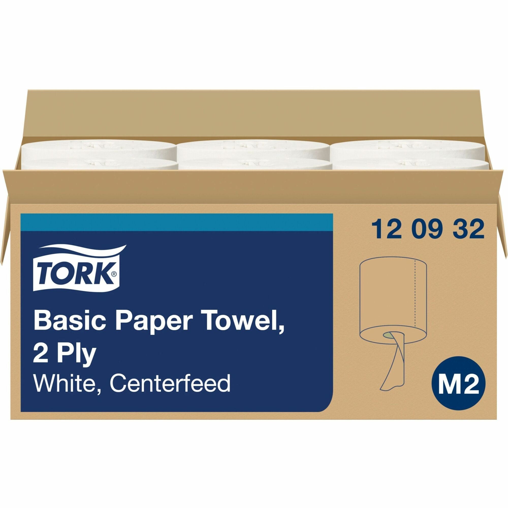 TORK Centerfeed Paper Towel White M2 - 2 Ply11.82" Length - 600 Sheets/Roll - 7.80" Roll Diameter - 2 29/32" Core - White - Fiber - 6 / Carton