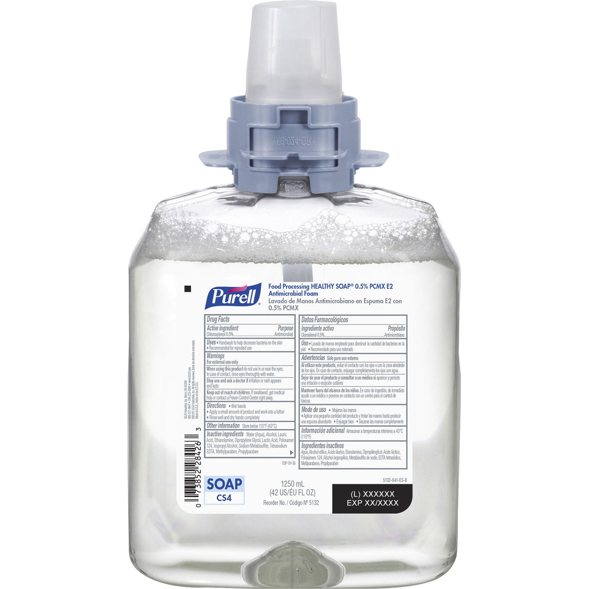 PURELL® CS4 Food Processing HEALTHY SOAP® 0.5% PCMX E2 Antimicrobial Foam Refill - Light Floral Scent - 1.32 quart - Oil Remover, Soil Remover, Kill Germs - Hand, Food Processing Industry - Antibacterial - Dye-free, Fragrance-free - 4 / Carton